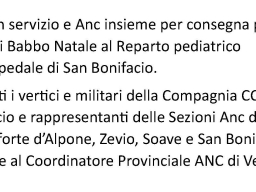 Arma in servizio e Anc insieme per consegna pacchi dono di Babbo Natale al Reparto pediatrico dell'Ospedale di San Bonifacio